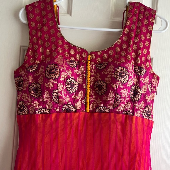 Ethnic Indian Wear Bollywood pink and orange net dress Size M - Picture 2 of 9